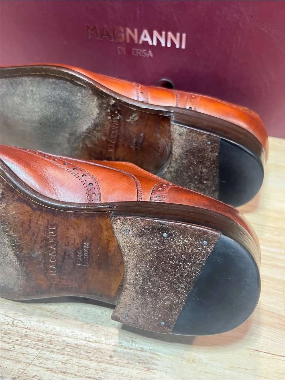 Magnanni Men’s Cognac Leather  Wingtip Derbies US Sz10.5M Made In Spain 🇪🇸